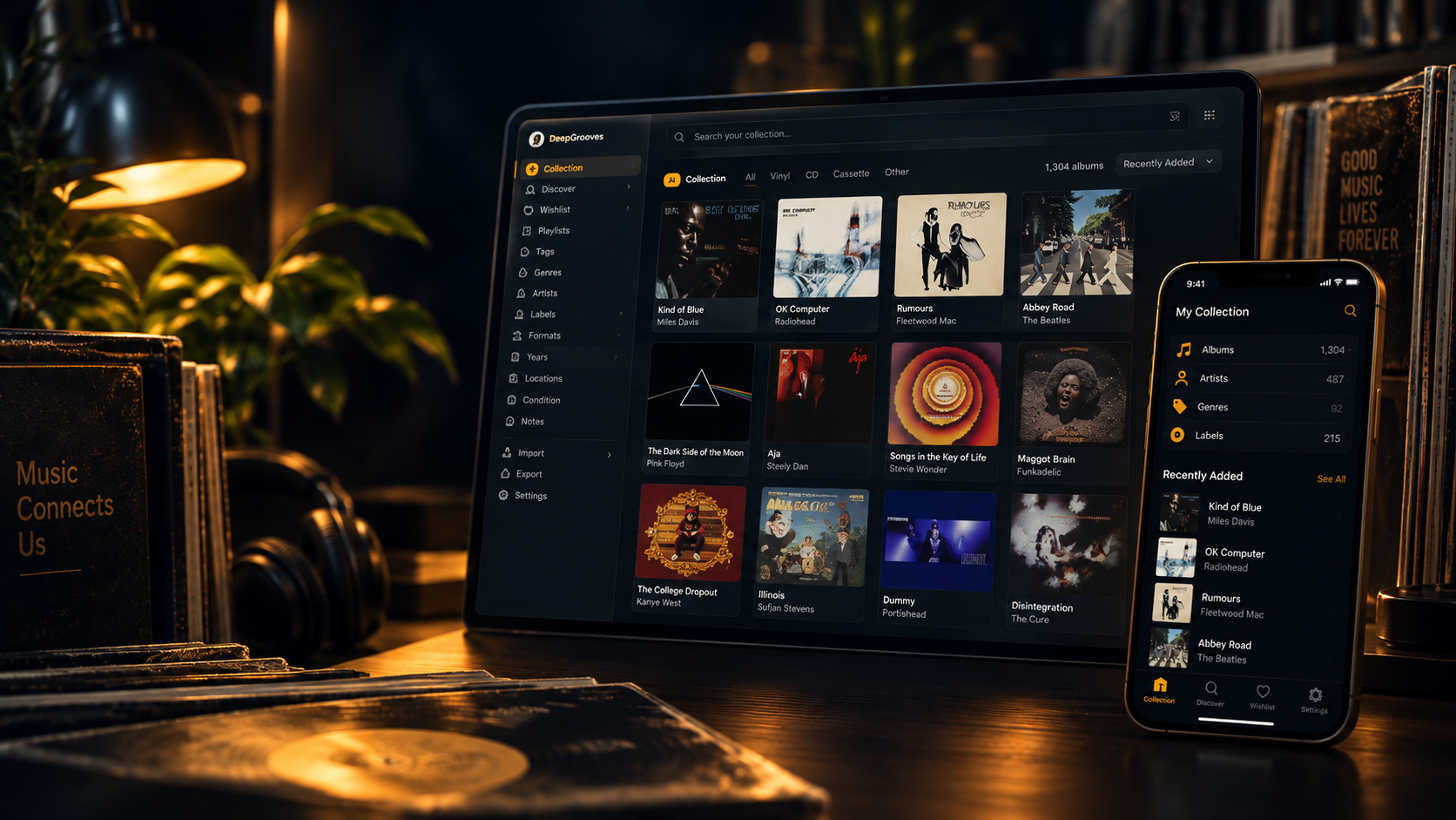 DeepGrooves collection experience shown on desktop and mobile